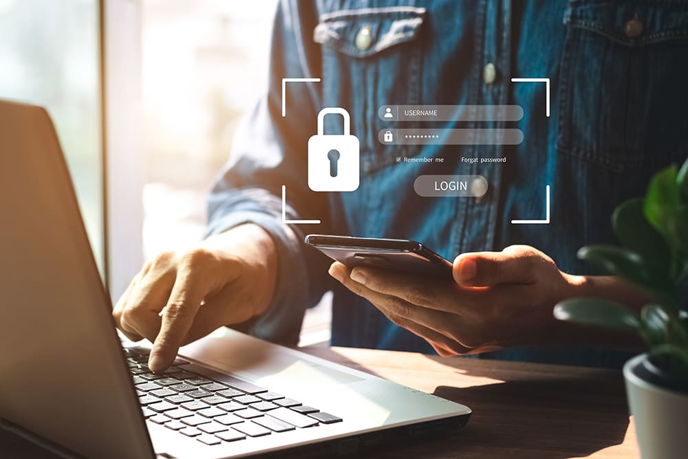 A man employs multi-factor authentication for his cyber security needs