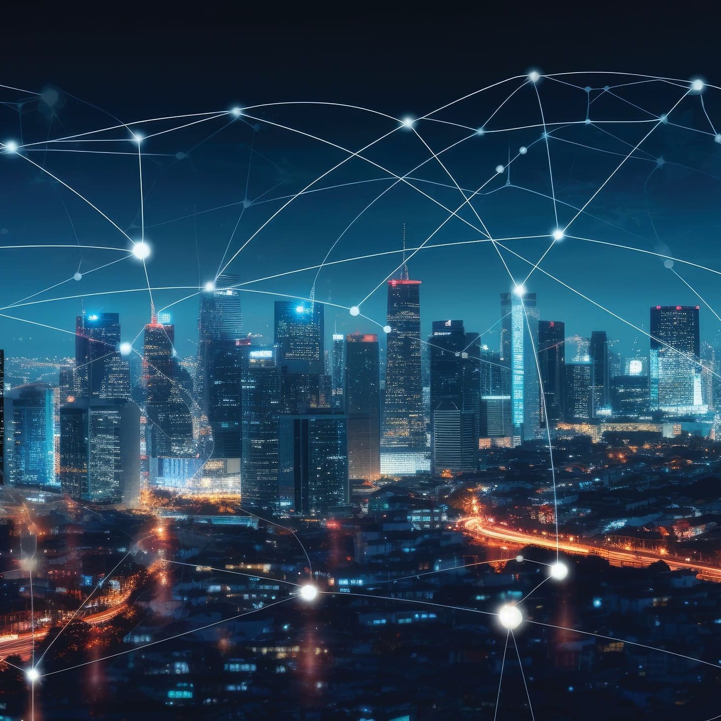 Modern city with wireless network connection and city scape